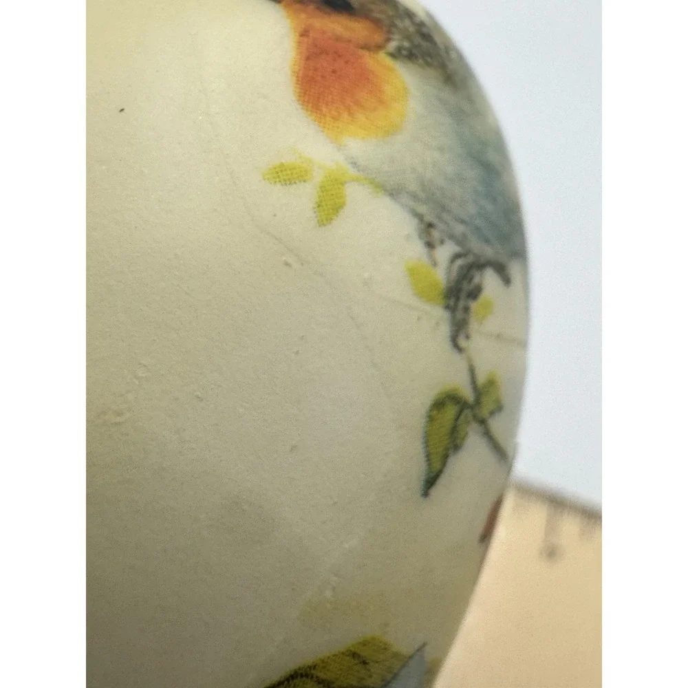 Vintage Real Egg Trinket Box With Blue Bird Printed On It And Satin Lining
